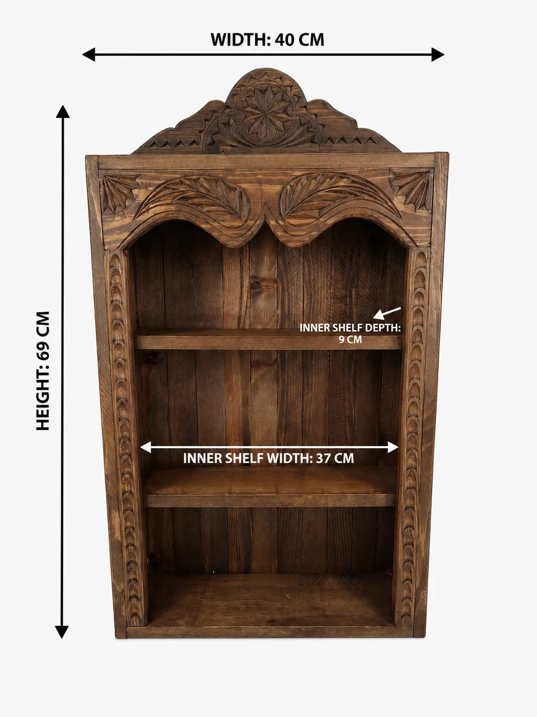 Hand-Carved Wooden Spice Rack – Rustic Wall Shelf